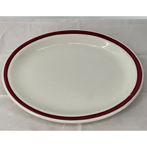 Homer Laughlin Red (Burgundy) Rimmed Oval Platter 11.25" White Ceramic Vintage U - Picture 1 of 6
